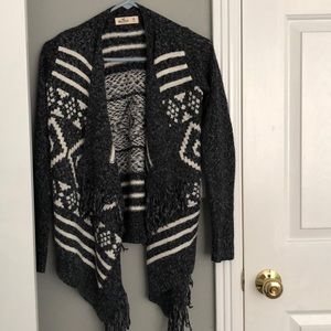 Hollister gray and cream cardigan with fringe